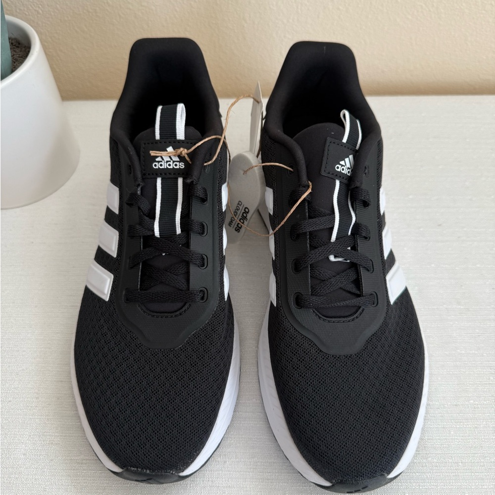 New Adidas CloudFoam Black Mesh Sneakers with White Stripes